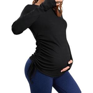 imageFloerns Womens Maternity Striped Print Long Sleeve Rib Knit Casual Tee ShirtBlack