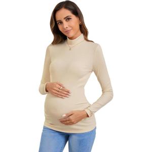 imageFloerns Womens Maternity Tops Mock Neck Long Sleeve Ribbed Knit Tee ShirtApricot