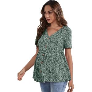 imageFloerns Womens Maternity V Neck Short Sleeve Button Front Peplum Blouse TopA Green