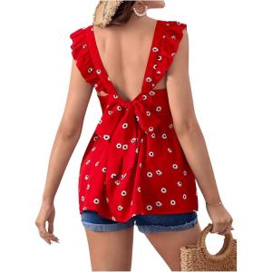 imageFloerns Womens Striped Print Boat Neck Tie Back Sleeveless Maternity Peplum Blouse TopsBurgundy