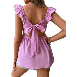 imageFloerns Womens Striped Print Boat Neck Tie Back Sleeveless Maternity Peplum Blouse TopsPurple Solid