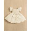 imageFloerns Baby Girls Square Neck Shirred Short Sleeve Boho Flared Hem DressBeige