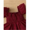 imageFloerns Baby Girls Square Neck Shirred Short Sleeve Boho Flared Hem DressBurgundy