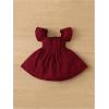 imageFloerns Baby Girls Square Neck Shirred Short Sleeve Boho Flared Hem DressBurgundy