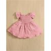 imageFloerns Baby Girls Square Neck Shirred Short Sleeve Boho Flared Hem DressDusty Pink