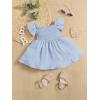 imageFloerns Baby Girls Square Neck Shirred Short Sleeve Boho Flared Hem DressLight Blue