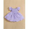 imageFloerns Baby Girls Square Neck Shirred Short Sleeve Boho Flared Hem DressPurple