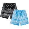 imageFloerns Boys 2 Pcs Boho Paisley Print Drawstring Waist Summer Beach Shorts with PocketsBlue  Black Paisley