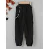 imageFloerns Girls 2 Pcs Casual Elastic Waist Chain Detail Jogger Cargo PantsBlack and Green