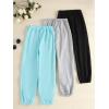 imageFloerns Girls 3 Pcs Letter Graphic Print High Waisted Sweatpants Jogger PantsBlue Grey
