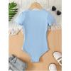 imageFloerns Girls Casual Short Sleeve Scoop Neck Tee Shirt Bodysuit JumpsuitLight Blue