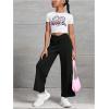 imageFloerns Girls Cross Elastic High Waist Wide Leg Loose Fit SweatpantsBlack