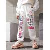 imageFloerns Girls Graphic Print Elastic Waist Sweatpants Casual Athletic Jogger Pants SweatpantsWhite Cartoon