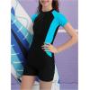 imageFloerns Girls One Piece Colorblock Stretchy Zipper Front Rash Guard SwimsuitTeal Blue