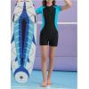 imageFloerns Girls One Piece Colorblock Stretchy Zipper Front Rash Guard SwimsuitTeal Blue