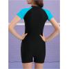 imageFloerns Girls One Piece Colorblock Stretchy Zipper Front Rash Guard SwimsuitTeal Blue