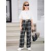 imageFloerns Girls Plaid Print Drawstring Waist Loose Fit Straight Leg PantsBlack and White