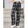 imageFloerns Girls Plaid Print Drawstring Waist Loose Fit Straight Leg PantsBlack and White