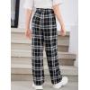 imageFloerns Girls Plaid Print Drawstring Waist Loose Fit Straight Leg PantsBlack and White