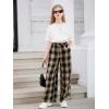 imageFloerns Girls Plaid Print Drawstring Waist Loose Fit Straight Leg PantsBrown Black