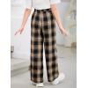 imageFloerns Girls Plaid Print Drawstring Waist Loose Fit Straight Leg PantsBrown Black