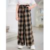 imageFloerns Girls Plaid Print Drawstring Waist Loose Fit Straight Leg PantsBrown Black