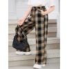 imageFloerns Girls Plaid Print Drawstring Waist Loose Fit Straight Leg PantsBrown Black
