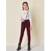 imageFloerns Girls Plaid Print Elastic Waist Leggings Casual Long PantsAred Multi