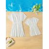imageFloerns Girls Ruffle Trim V Neck Short Sleeve Swimwear Beachwear Cover UpWhite C