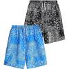 imageFloerns Boys 2 Pcs Boho Paisley Print Drawstring Waist Summer Beach Shorts with PocketsBlack and Blue