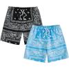 imageFloerns Boys 2 Pcs Boho Paisley Print Drawstring Waist Summer Beach Shorts with PocketsBlue  Black Paisley