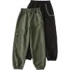 imageFloerns Girls 2 Pcs Casual Elastic Waist Chain Detail Jogger Cargo PantsBlack and Green