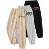 imageFloerns Girls 3 Pcs Letter Graphic Print High Waisted Sweatpants Jogger PantsBlack Grey Khaki