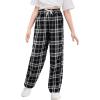 imageFloerns Girls Plaid Print Drawstring Waist Loose Fit Straight Leg PantsBlack and White