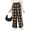 imageFloerns Girls Plaid Print Drawstring Waist Loose Fit Straight Leg PantsBrown Black