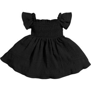 imageFloerns Baby Girls Square Neck Shirred Short Sleeve Boho Flared Hem DressBlack