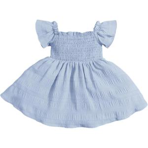 imageFloerns Baby Girls Square Neck Shirred Short Sleeve Boho Flared Hem DressLight Blue