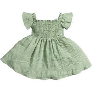 imageFloerns Baby Girls Square Neck Shirred Short Sleeve Boho Flared Hem DressMint Green