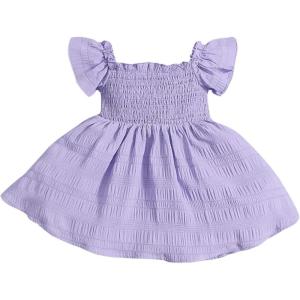 imageFloerns Baby Girls Square Neck Shirred Short Sleeve Boho Flared Hem DressPurple