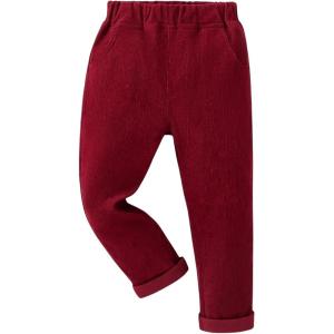 imageFloerns Boys Casual Elastic Waist Tapered Trousers Long Corduroy PantsBurgundy