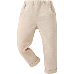 imageFloerns Boys Casual Elastic Waist Tapered Trousers Long Corduroy PantsKhaki