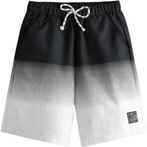imageFloerns Boys Patchwork Drawstring Waist Printed Summer Boho Track ShortsBlack and White