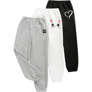 imageFloerns Girls 3 Pcs Letter Graphic Print High Waisted Sweatpants Jogger PantsBlack Grey White