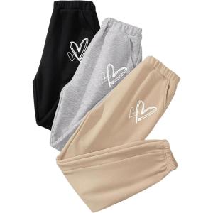 imageFloerns Girls 3 Pcs Letter Graphic Print High Waisted Sweatpants Jogger PantsHeart Multi