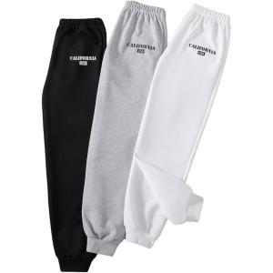 imageFloerns Girls 3 Pcs Letter Graphic Print High Waisted Sweatpants Jogger PantsLetter Multi