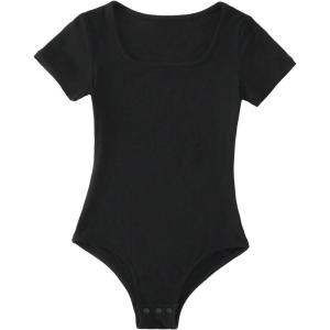 imageFloerns Girls Casual Short Sleeve Scoop Neck Tee Shirt Bodysuit JumpsuitBlack