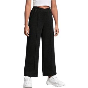 imageFloerns Girls Cross Elastic High Waist Wide Leg Loose Fit SweatpantsBlack
