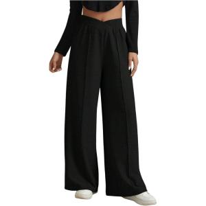 imageFloerns Girls Cross Elastic High Waist Wide Leg Loose Fit SweatpantsBlack Solid