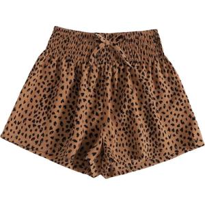 imageFloerns Girls Elastic Waist Wide Leg Loose Fit Floral Print Paperbag ShortsBrown Leopard