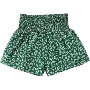 imageFloerns Girls Elastic Waist Wide Leg Loose Fit Floral Print Paperbag ShortsGreen